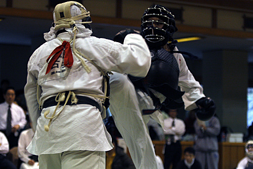 第9回日本拳法神奈川県選手権大会 一般男子　赤：石井（黒綾館）vs白：高橋（青葉拳友会）　高橋の面蹴り（一本）
_MG_7169.JPG