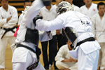日本拳法全国選抜社会人選手権
社会人選手権、本戦トーナメント、決勝戦。白：第32普通科連隊／陸自大宮A、先鋒・太田の面突き（一本）<br>撮影：Inno