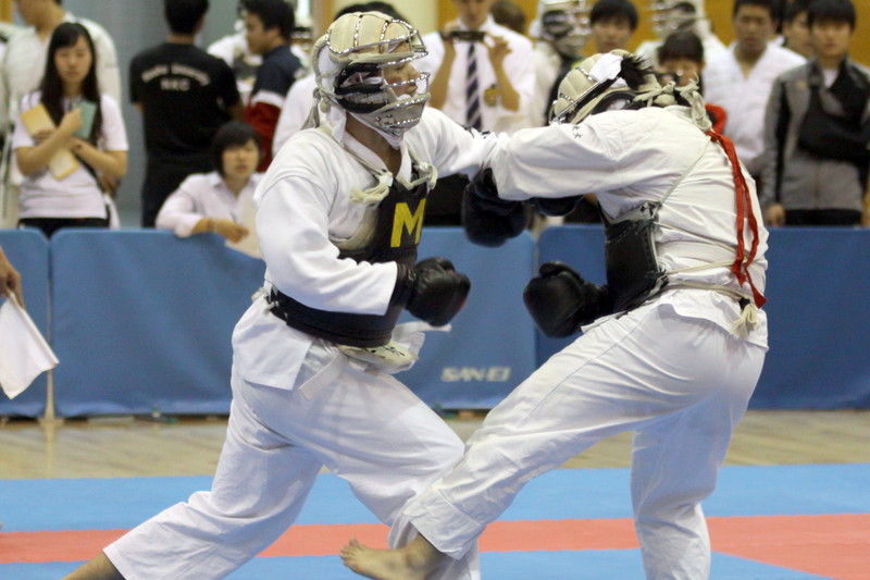 矢野杯争奪日本拳法第29回東日本学生個人選手権大会 級の部、中央大学・梁vs明治大学・木村。木村の面突き（一本）。<br>撮影：竹越
IMG_4409.JPG